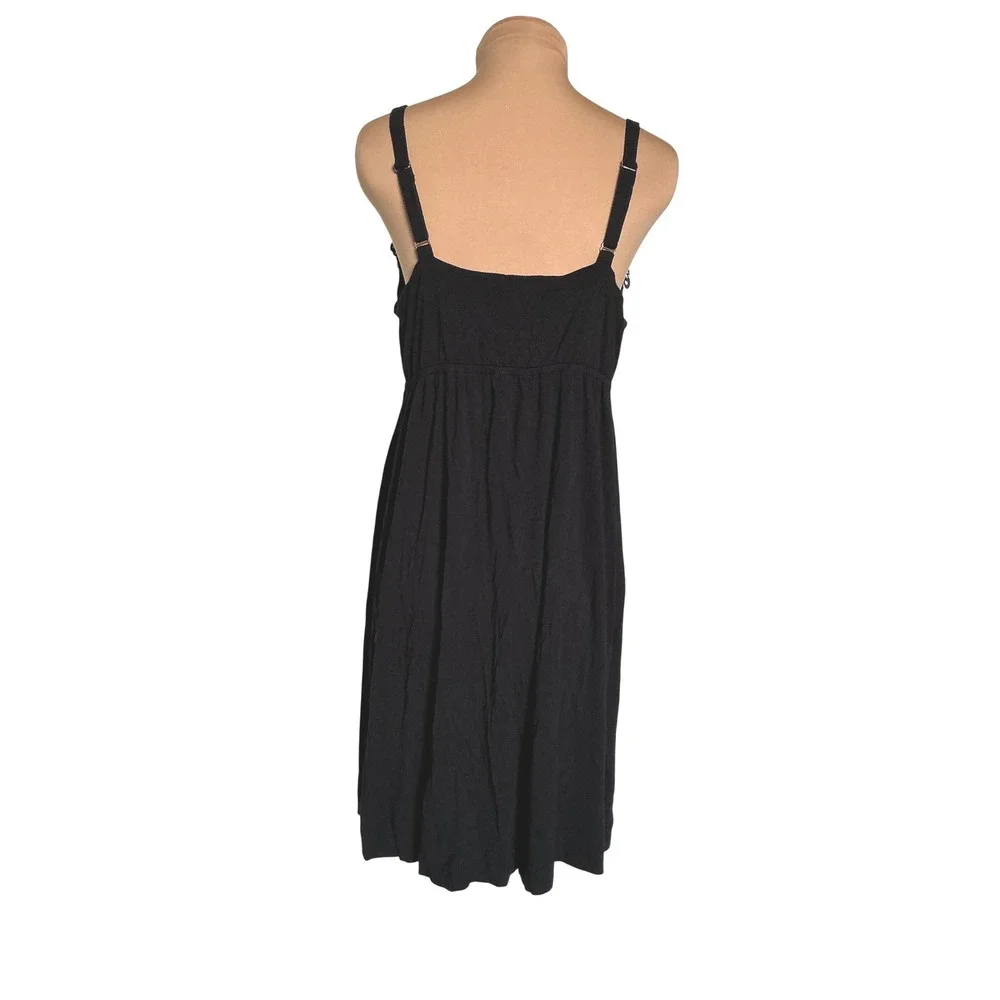 Soma Black Lounge Gown Nightgown Medium Applique V Neck Adjustable Straps 79984